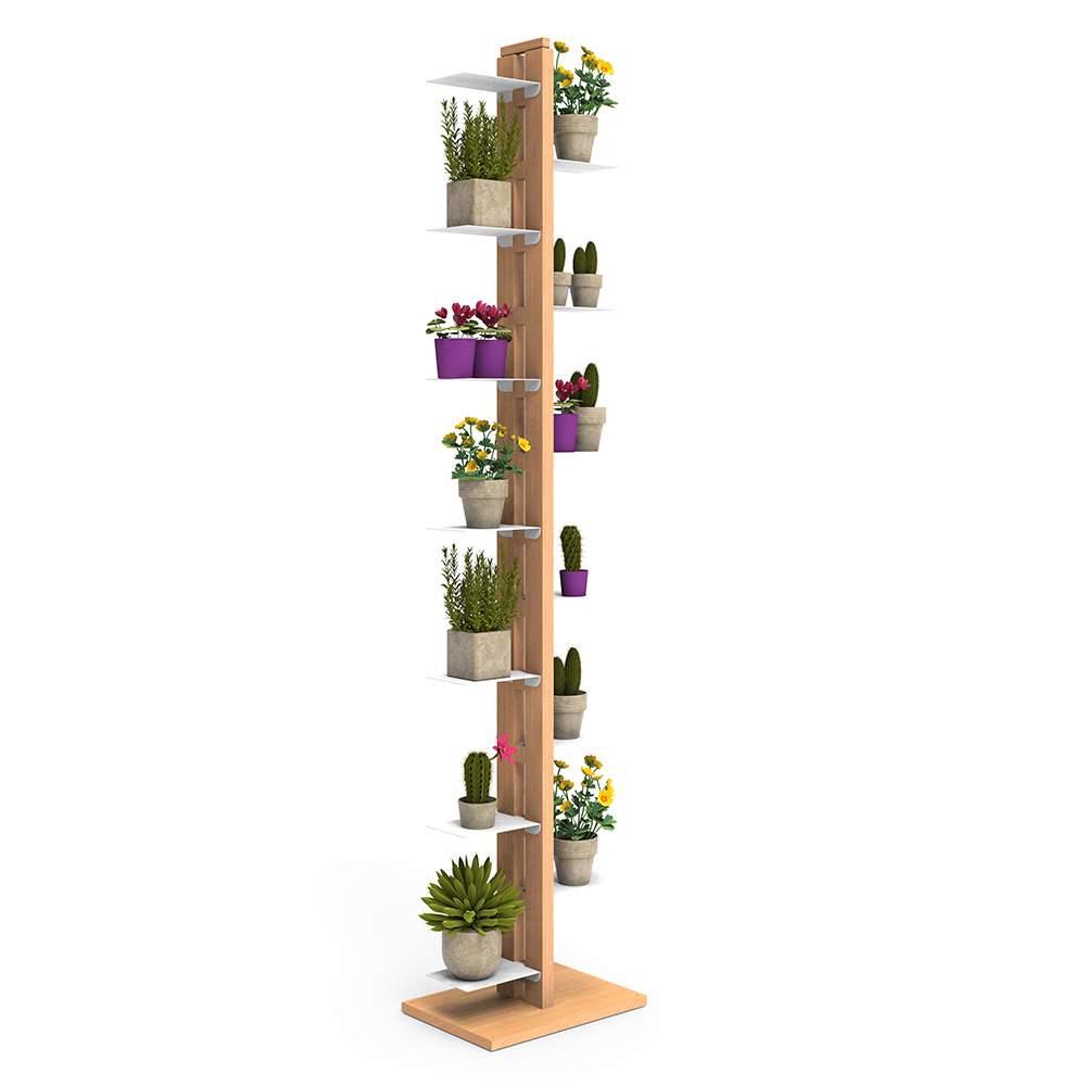 Zia Flora | portapiante a colonna in legno massello di faggio | h 195 cm